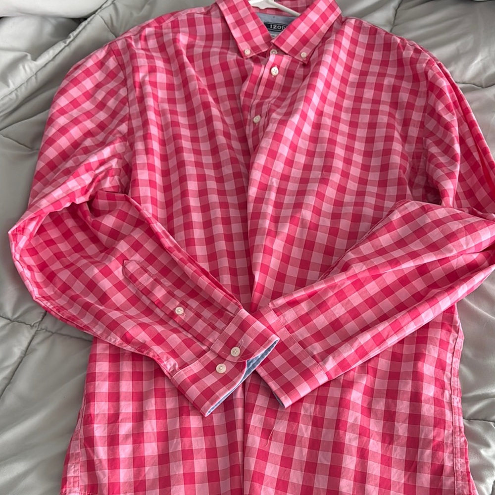 Izod Pink Casual Button Down Shirt Gingham Men’s 17 1/2 34/35